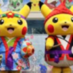 Two pikachu in festival gowns